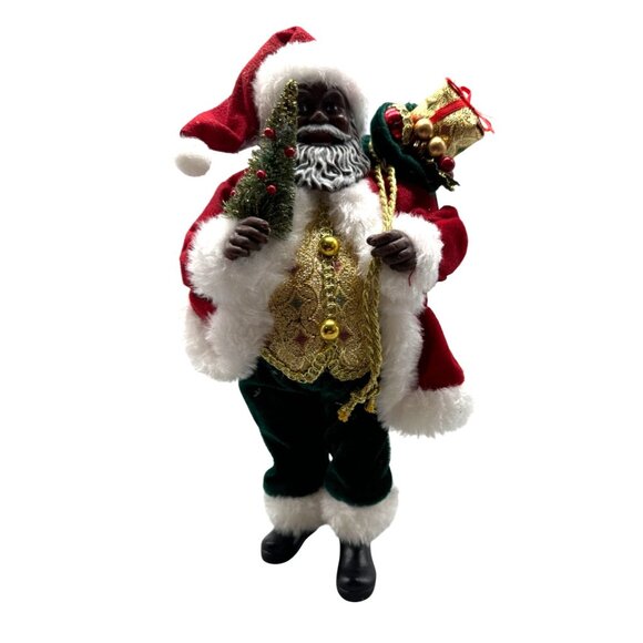Merry Brite 10.5" Africa American Santa Christmas Figurine Presents & Tree READ - Picture 1 of 8